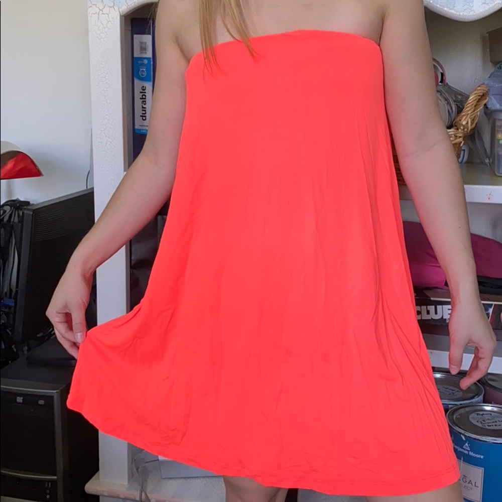 Orange strapless dress bra attached inside (thin)